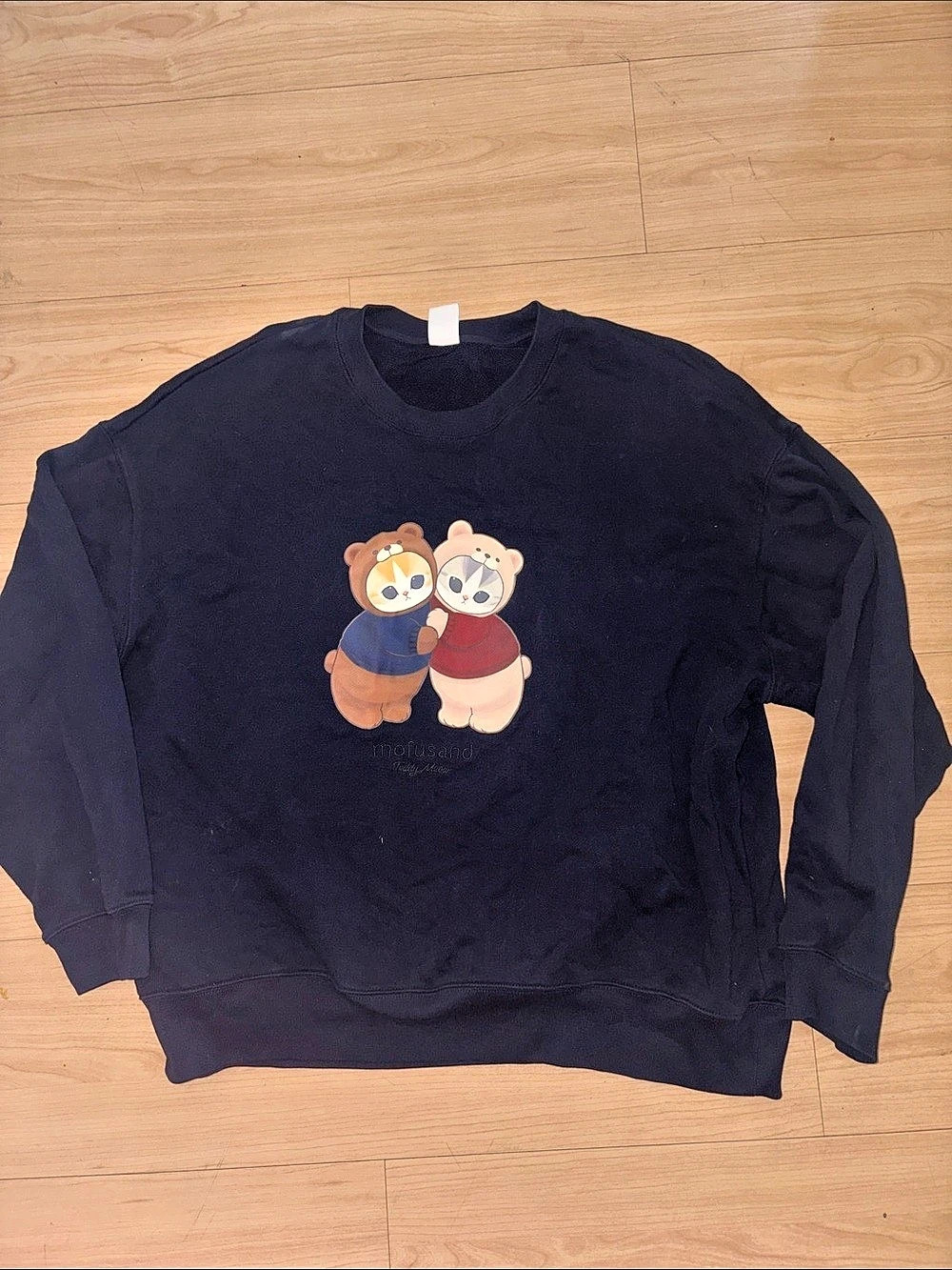 Uniqlo Mofusand Teddy Meow Sweatshirt Bear Graphic Sweatshirt in Blue Like New